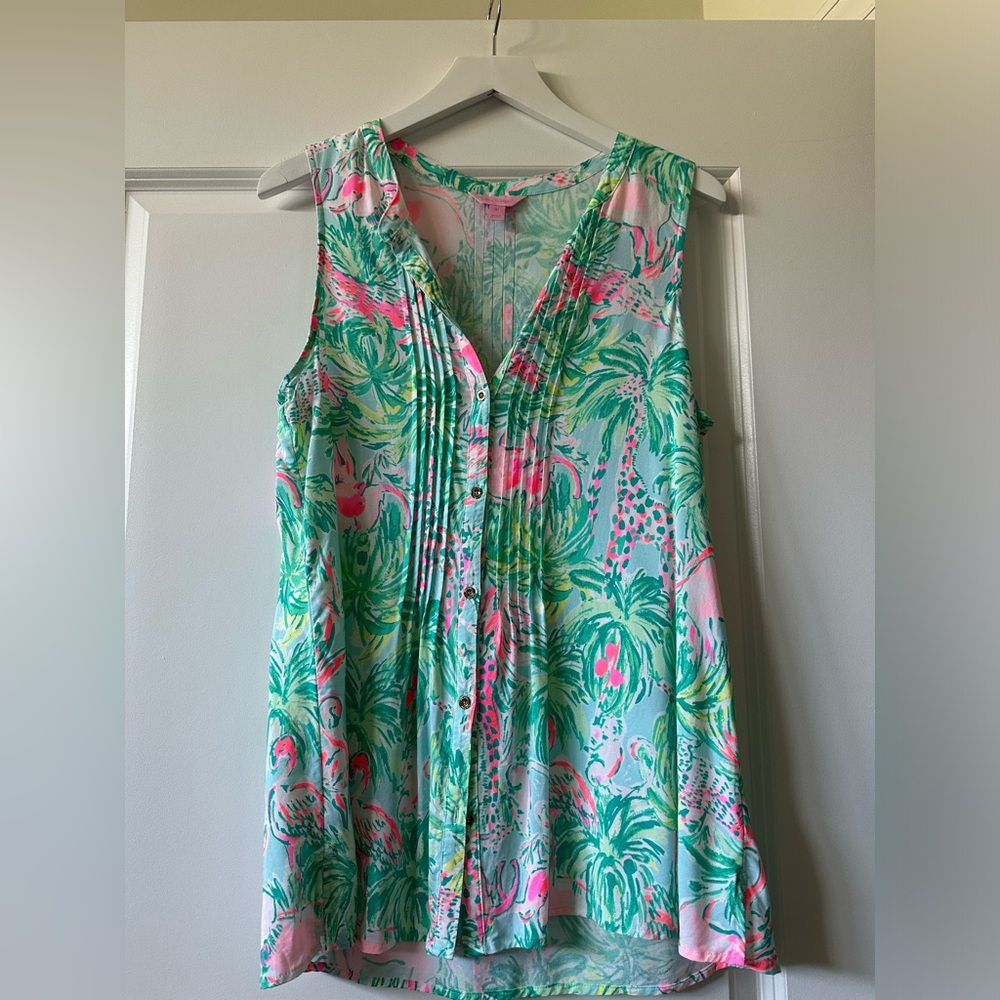 Lilly Pulitzer button down sleeveless top color green with pink